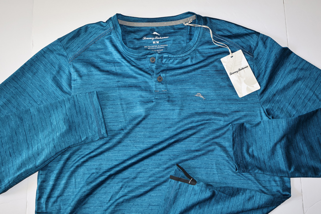 Tommy Bahama T Tee Shirt Wave Crest Performance Henley Crew Blue